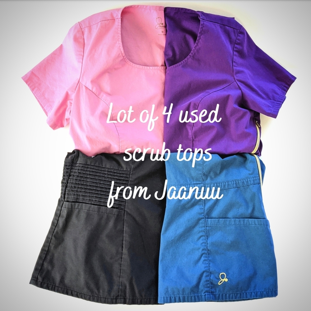 Lot of used Jaanuu Scrub tops. Peplum. Pintuck. M